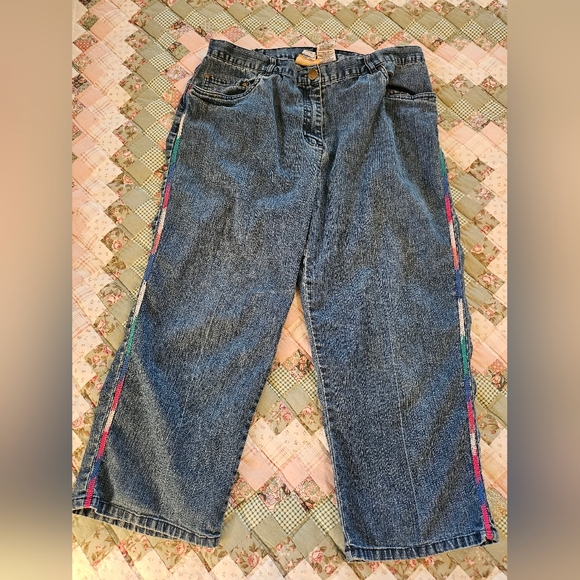 Ruby Rd. Pants - Ruby Rd. Blue Denim  Capris With Decorative Stripe